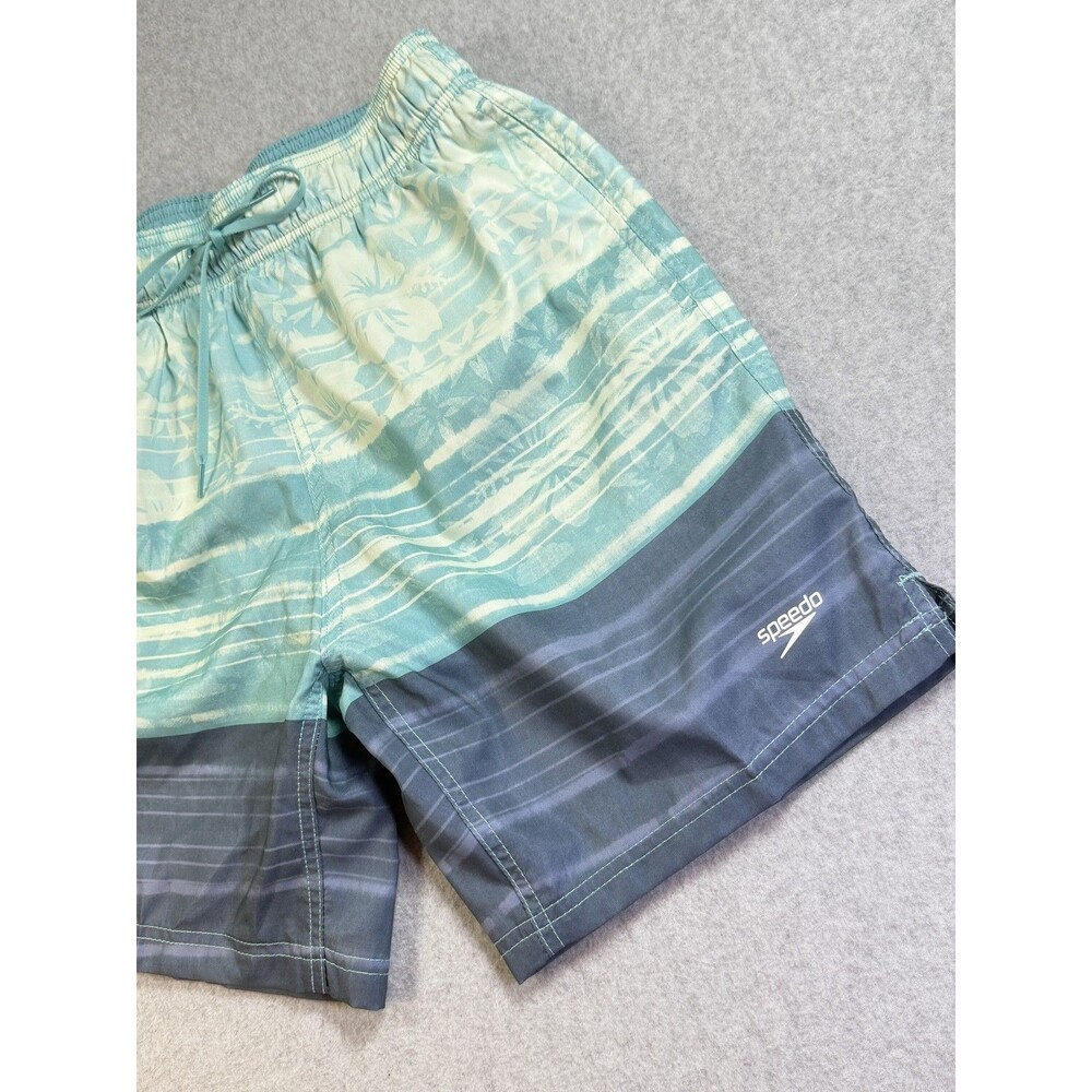 Speedo Men's Swim Trunks Size S Small Blue Aqua Striped Tropical Board Shorts
